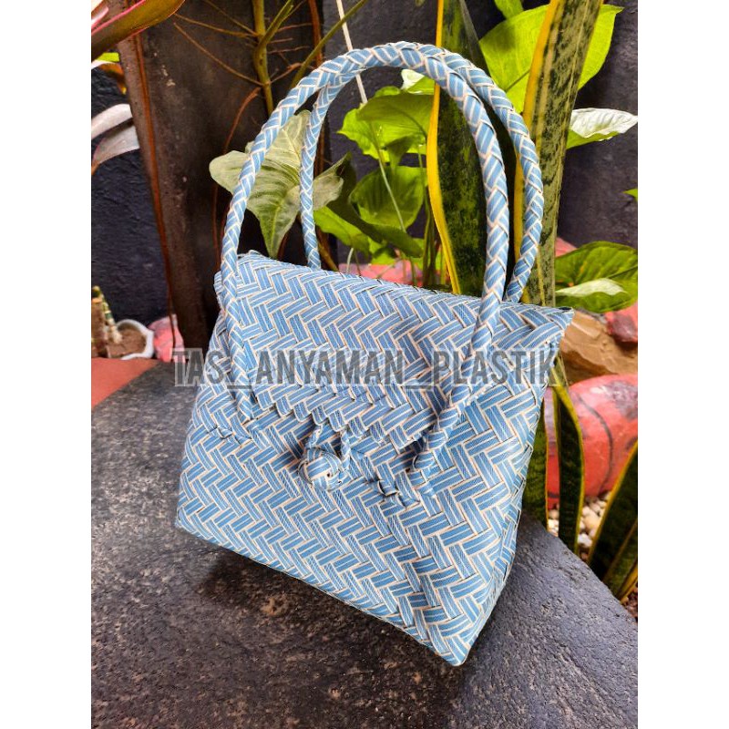 Dompet Anyaman Pesta Polos  Plastik Wanita Murah Bahan Lurik Halus