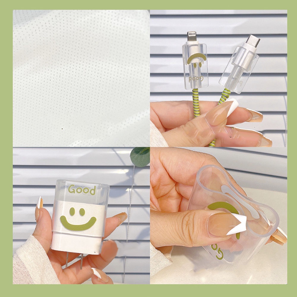 4pcs / set Plug Power Charger + Kabel Data 18W 20W Motif Print Kartun Untuk iPhone