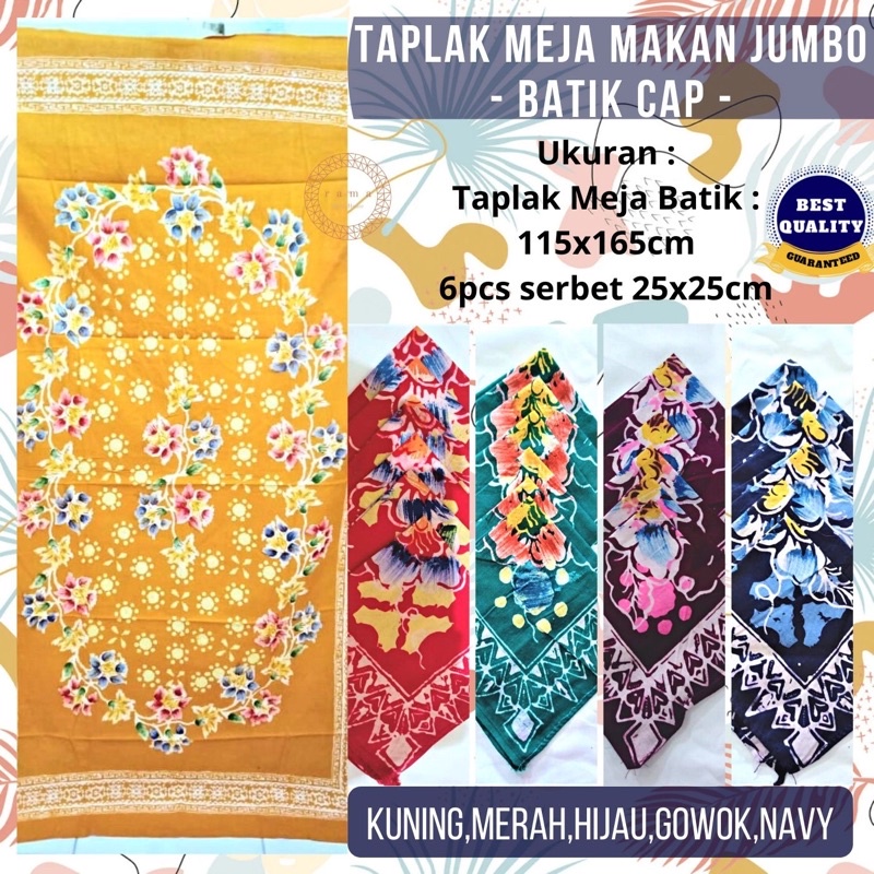 1 pcs Taplak Meja Makan Jumbo cocok untuk 6 Kursi BONUS serbet 6pcs | Batik Cap