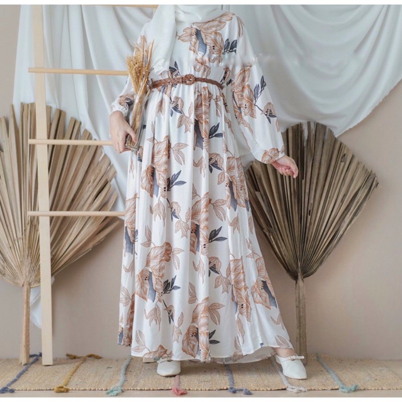 ZERARA LONG DRESS RAYON PREMIUM | GAMIS RAYON ZAEVANA WANITA MOTIF DAUN