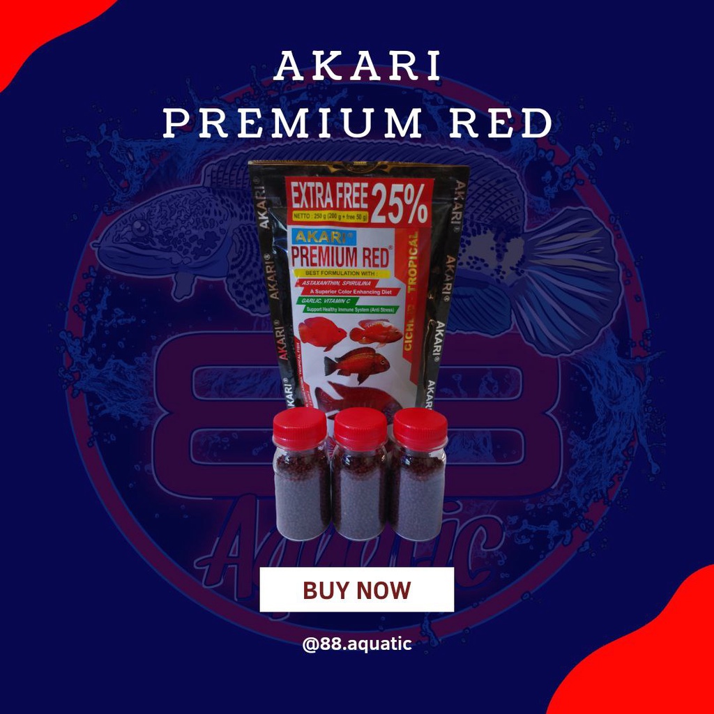 Akari Premium Red 20gr Repack Pelet Pakan Ikan Channa Cichlid Murah