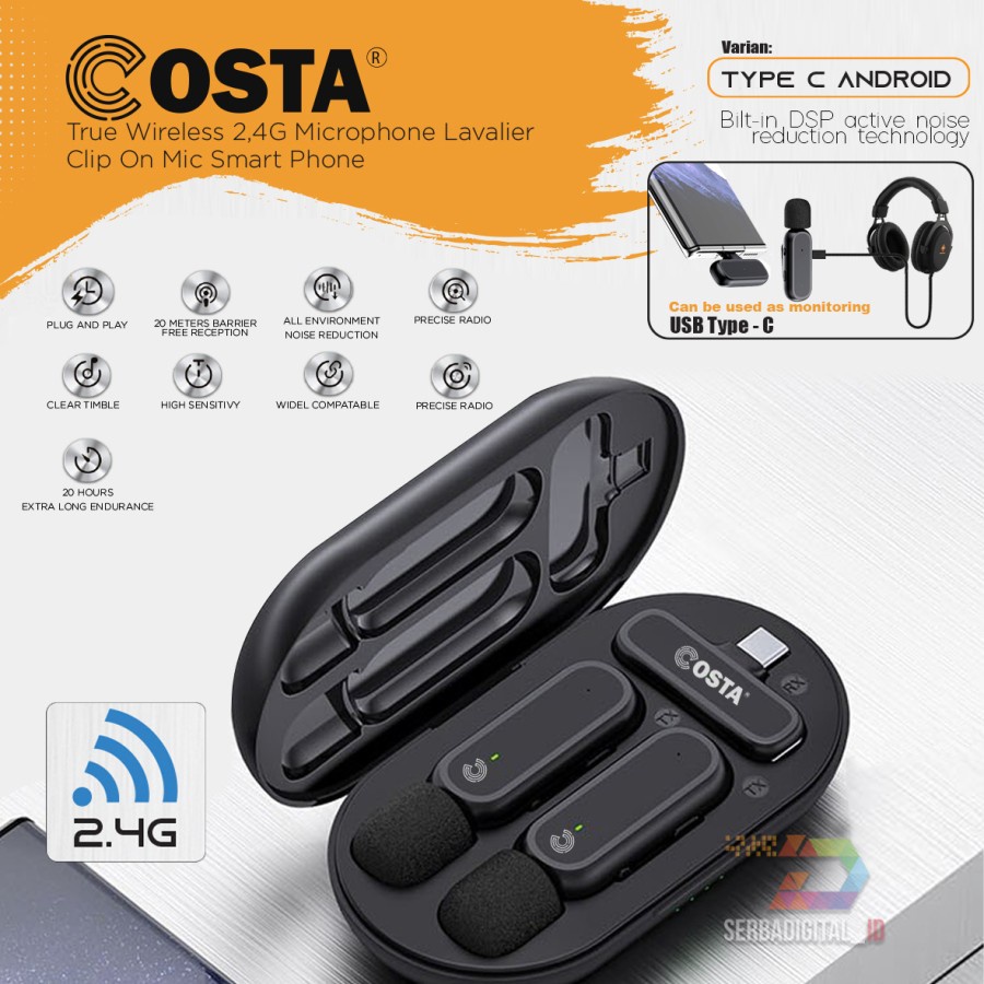 COSTA True Dual TX Wireless Mic Super Lavalier Clip On Smart Phone