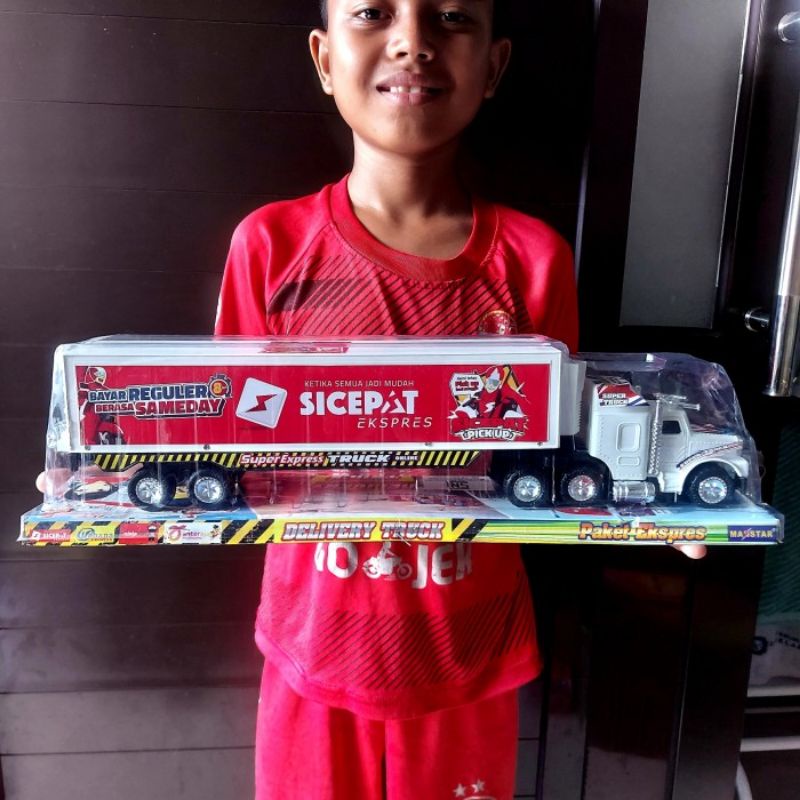 Mainan Truk Kontainer Kurir - Miniatur Mobil Trailer Box Anak Laki Cowok