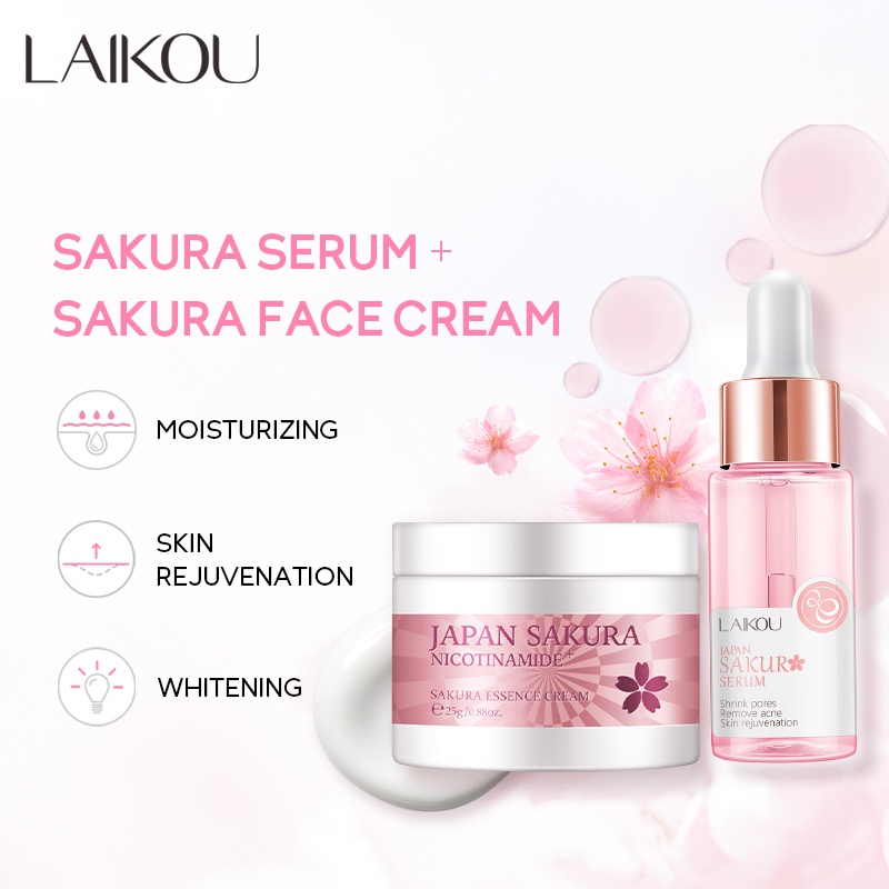 LAIKOU Sakura Glowing Serum Menghilangkan Kerut Komedo Krim Pelembab 2 pcs