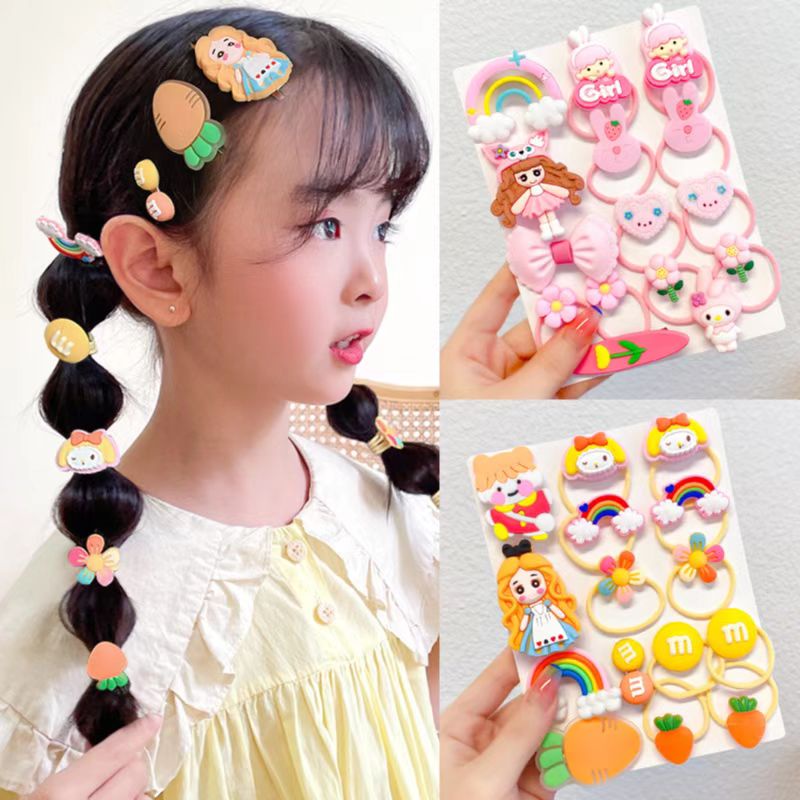 (Hello Girl) F148 Ikat Rambut Anak Set Ikat Rambut Anak 15 In 1 Kuncir Rambut Anak Lucu Import