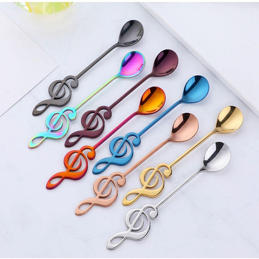 Quinton Sendok Teh Tahan Karat Multi-Warna Opsional Cermin Dipoles Stainless Steel Alat Dapur Kopi Pengaduk Simbol Musik Dessert Spoon