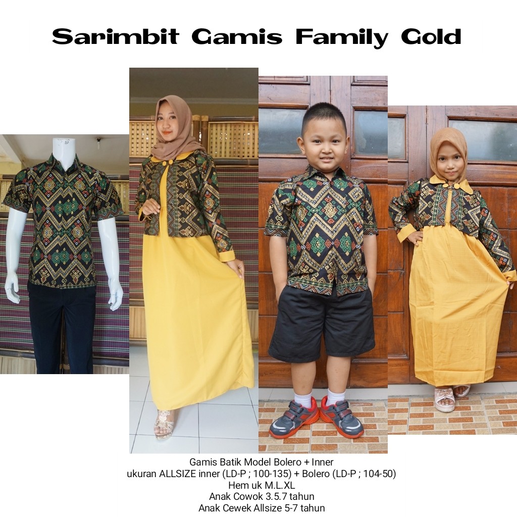 Baju Couple Batik Sarimbit Gamis Batik Keluarga Warna Gold Kuning