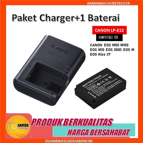 Paket Charger Baterai Canon EOS M50 M100 EOS M10 EOS M EOS Kiss LP-E12