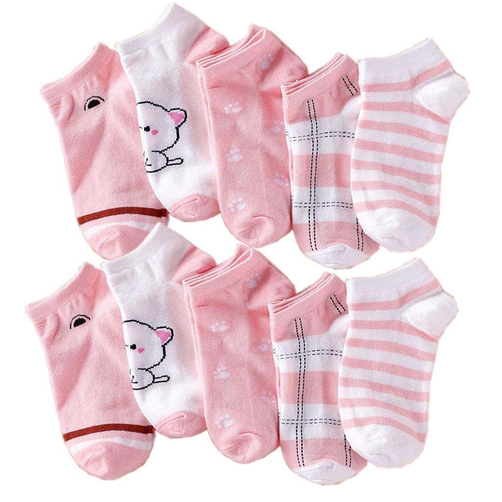 BRGUNIK Kaos Kaki Wanita Motif Pink Cat Kucing Meow Fashion Korea Women Sock Import Murah KK012