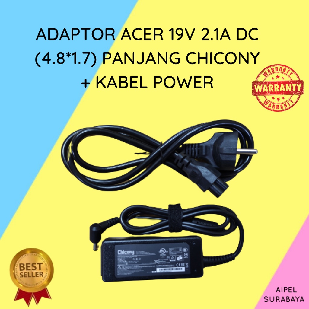 ACER19214817PCKP | ADAPTOR ACER 19V 2.1A DC (4.8*1.7) PANJANG CHICONY + KABEL POWER