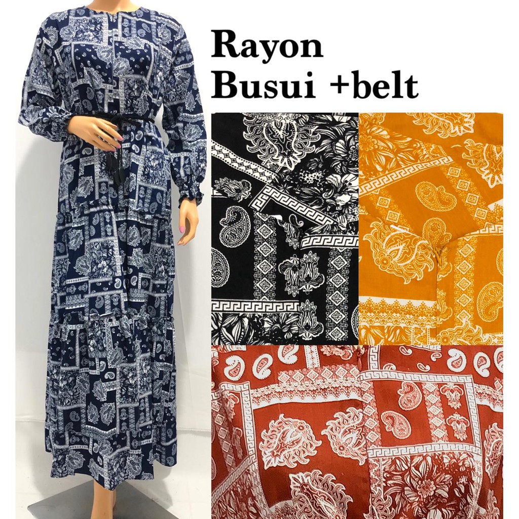 gamis rayon viscose busui termasuk belt motif batik ukir