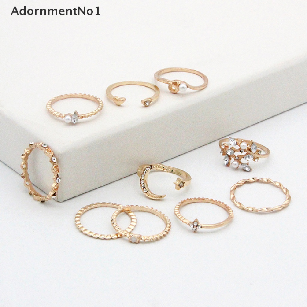 (AdornmentNo1) 10pcs / set Cincin Gaya Bohemian Motif Bulan / Bintang Untuk Perhiasan Wanita / Anak Perempuan