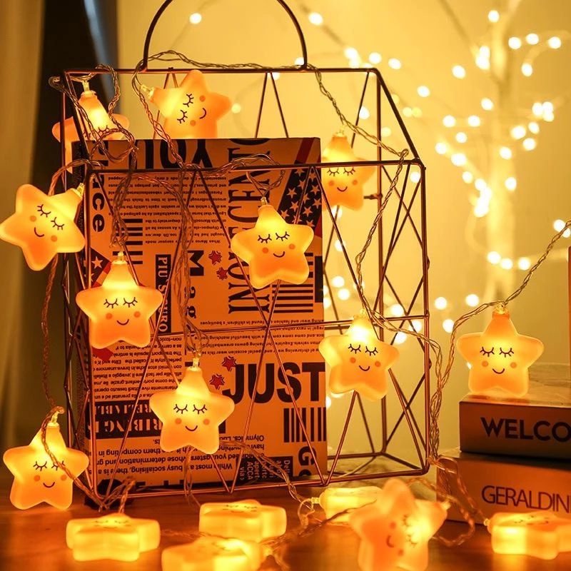 Lampu String LED Bentuk Bintang Smiley Face Untuk Dekorasi Kamar Anak Perempuan