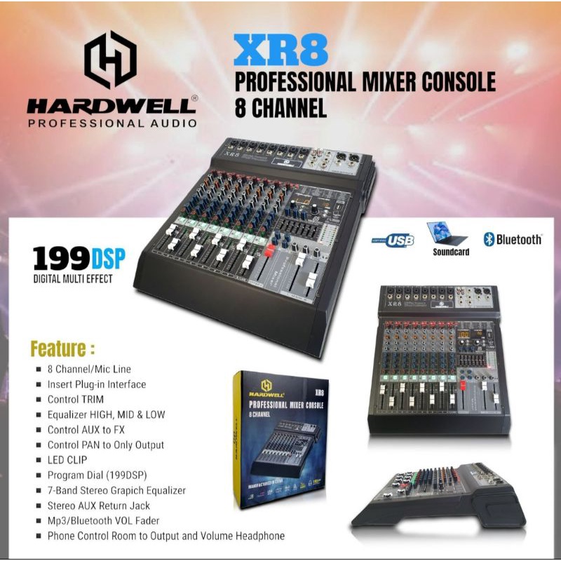 Mixer Hardwell Xr8 Mixer Audio Xr 8 Mixer 8ch Xr-8