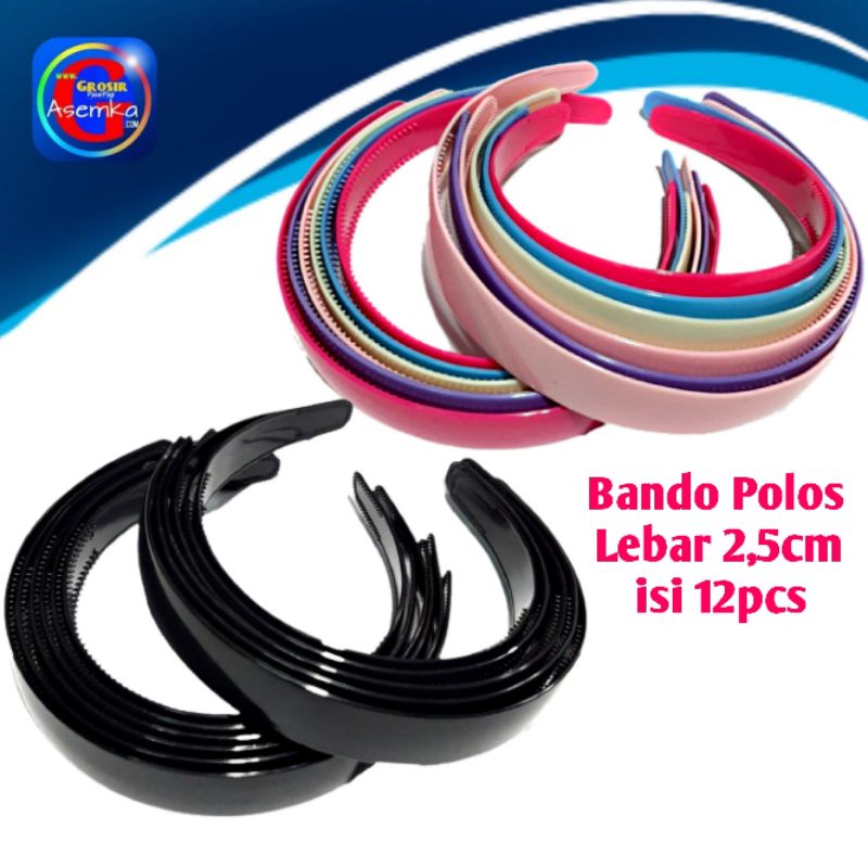 GPA Bando Rambut Polos 12pcs Bando Warna Bando DIY Bahan plastik lebar 2,5cm Grosir