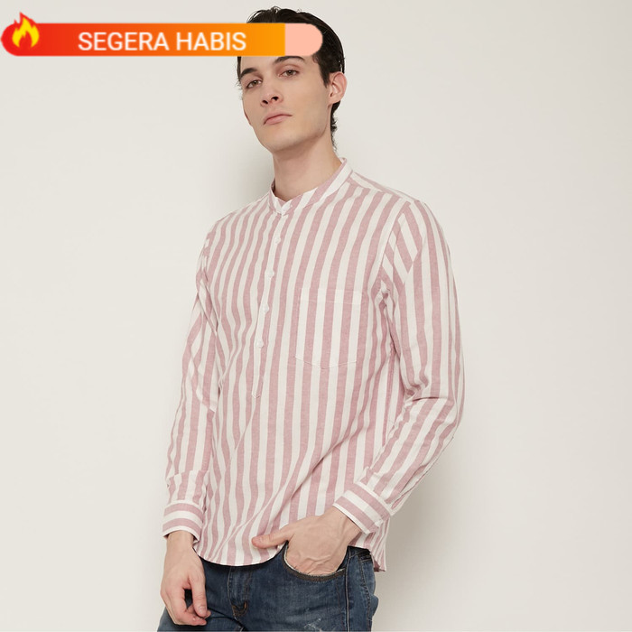 L M231 Kemeja Pria Shanghai Salur Oxford Warna Pink 1644C  Terbatas Sangat Laku