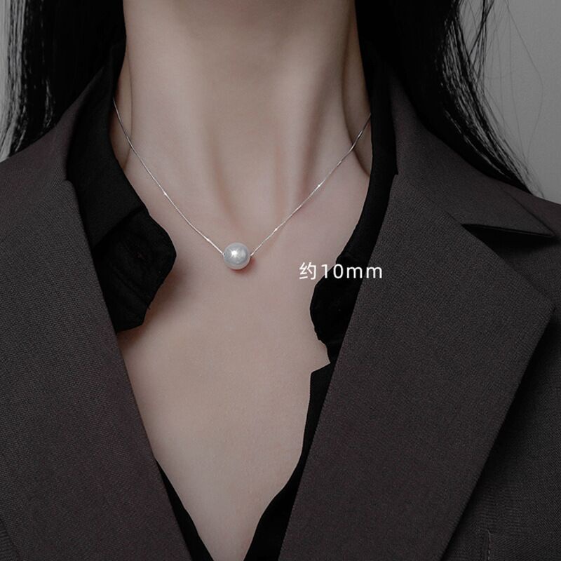 Korean Women Charm Elegant Dainty White Single Gold Pearl Pendant Necklace /Fresh Style Small Ball Simulated Pearl Clavicle Necklace