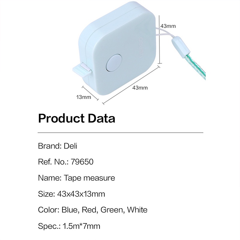 Deli Meteran Mini Meteran Gulung  Meteran Kecil Lucu 4 Warna 1.5m Measure Tape