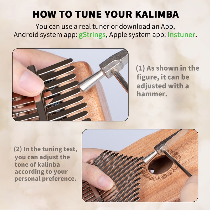 Bonkyo Kalimba 17 Key  untuk pemula Piano jari, Kecapi jari Kalimba, 21 key instrumen Carimba