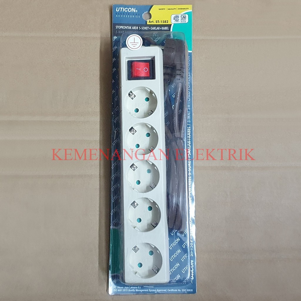 STOP KONTAK ARDE UTICON 5 LUBANG ST 1582 + SAKLAR / SWITCH MASING MASING + KABEL / COLOKAN LISTRIK