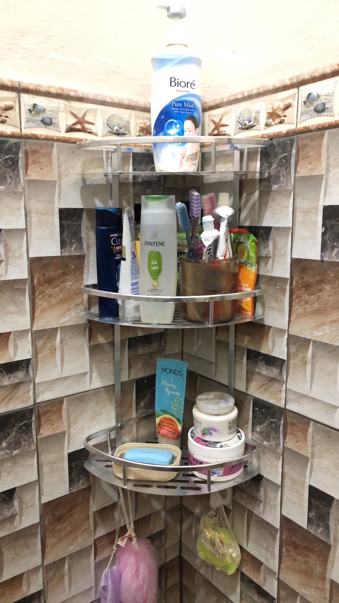 Rak Dinding Sudut Siku 3 Susun Toilet Wc Kamar Mandi Aluminium M48