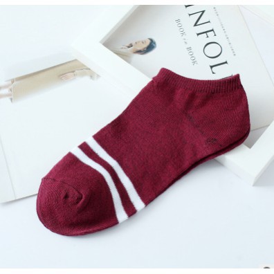 KK013 - KAOS KAKI IMPORT  WANITA MOTIF 2 GARIS SEMATA KAKI-Maron semata kaki
