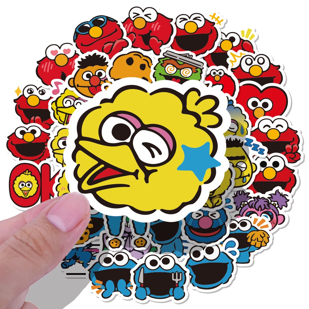 40 Sesame Street stiker kartun animasi emoji Jurnal bahan air lucu kaca graffiti tangan Buku stiker