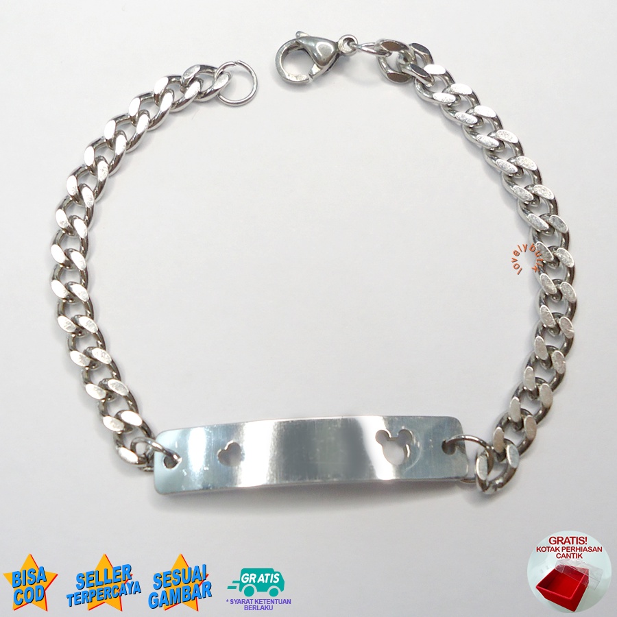 Lovelybutik Gelang Anak Titanium 3lsa Gelang Tangan Rantai Anak Titanium Ukuran 15 Cm Bonus Kotak Perhiasan