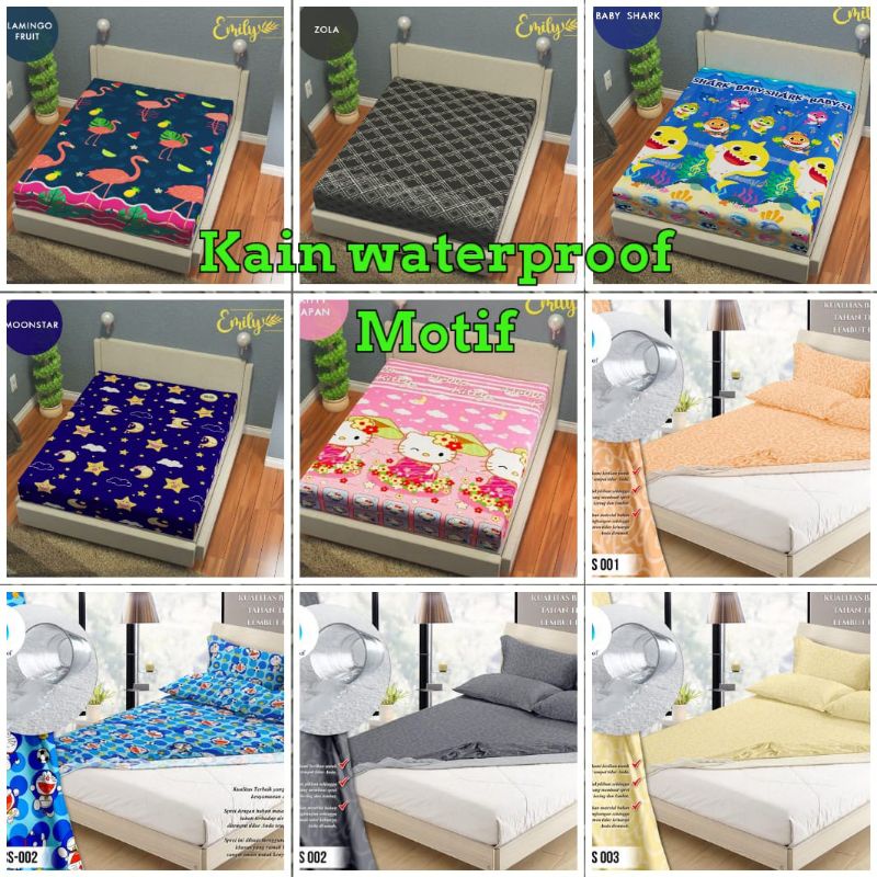 (BISA COD) SPREI WATERPROOF ANTI AIR || SPREI ANTI OMPOL KARAKTER UKIR POLOS