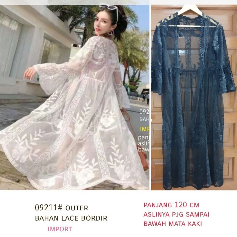09211 Auter Bordir transparan panjang import wanita terbaru Auter pantai putih panjang Import Wanita