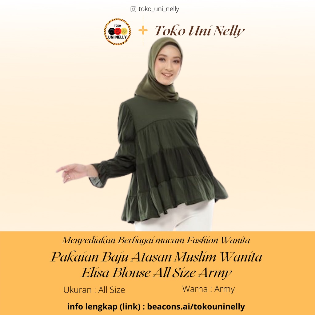 Pakaian Baju Atasan Muslim Wanita Elisa Blouse All Size Army