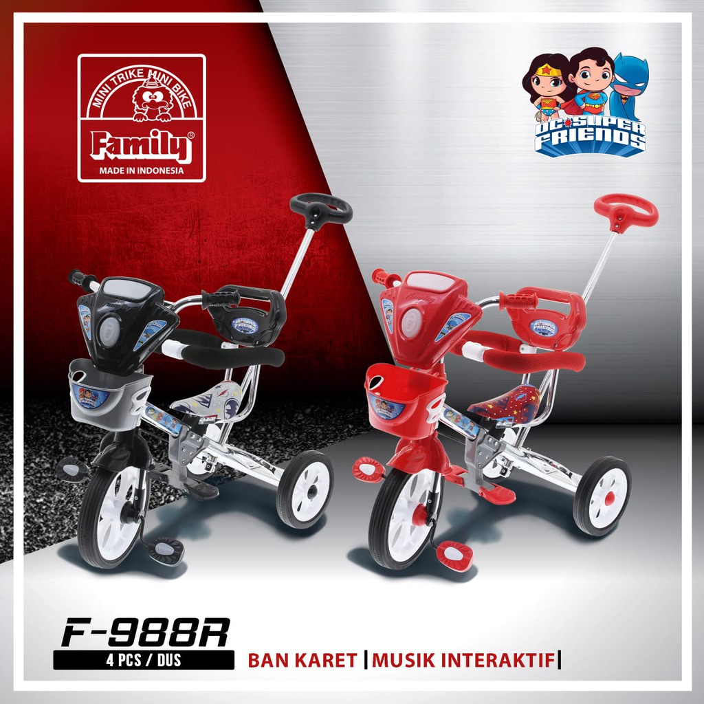 Sepeda Roda Tiga Tricycle Family F 988R SUPERHERO Dengan Musik