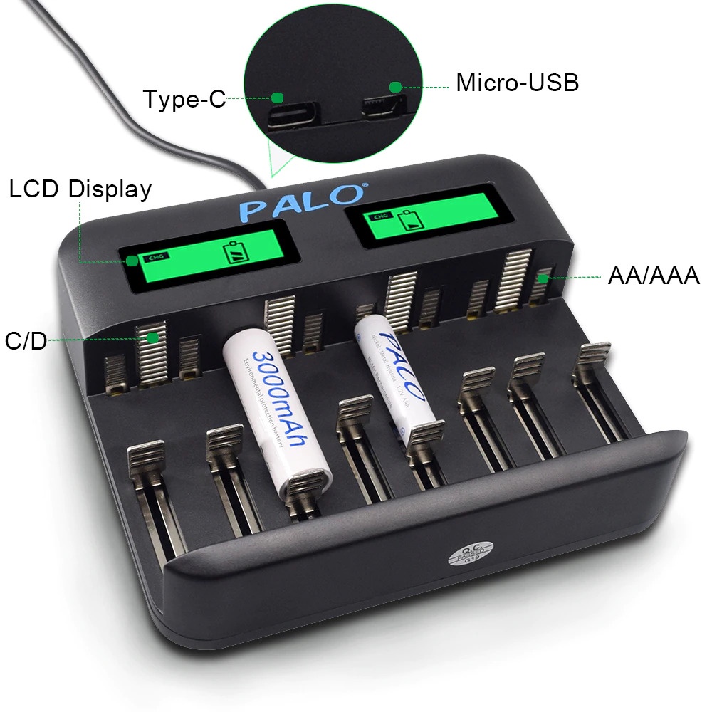 Charger Baterai 8 Slot Dual LCD for AA AAA SC C D NC556