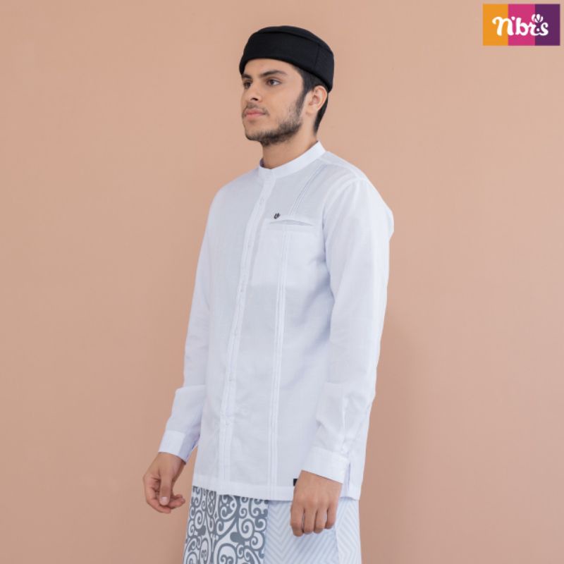 BAJU KOKO NIBRAS NK 91 WHITE BAJU MUSLIM LAKI LAKI LENGAN PANJANG KOKO NIBRAS NK 91