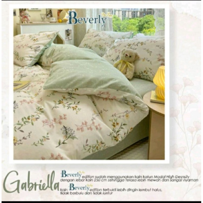Bedcover + sprei anti katin beverly motif GABRIELLA kombinasi bunga putih dan hijau