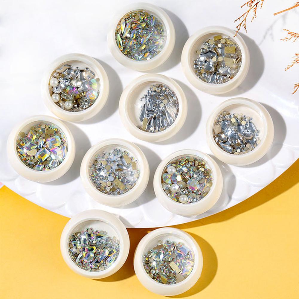 Rebuy Nail Rhinestones Warna-Warni DIY Glitter Manicure AB Flat-back DIY Nail Art Dekorasi Kristal Strass