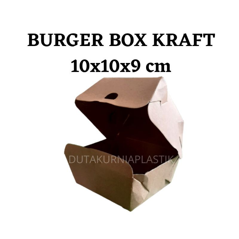 (ISI 10 PCS) BURGER BOX KRAFT - KARDUS KOTAK TEMPAT BURGER COKLAT LAMINASI ANTI AIR DAN MINYAK