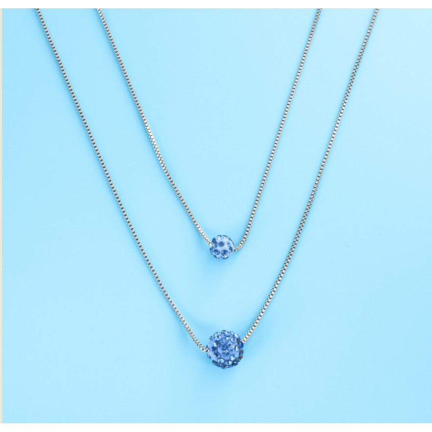 Grosir - K407 Kalung Stainless Crystal 2 Bola Diamond /Titanium Crystal Jewelry / Sliver Ball Choker