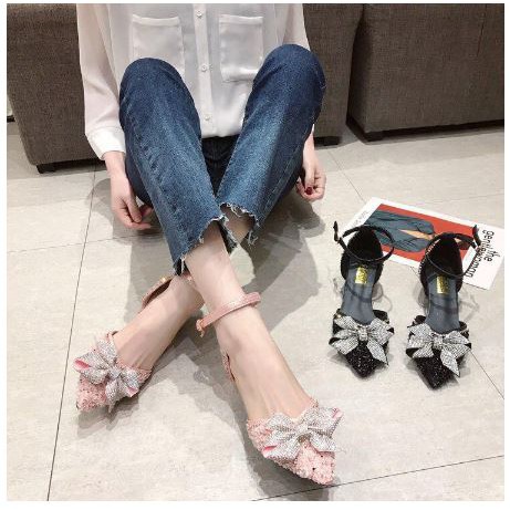 SEPATU HEELS WANITA DEWASA IMPORT CRISTAL MUTIARA SIZE 35-39 HEEL 4CM