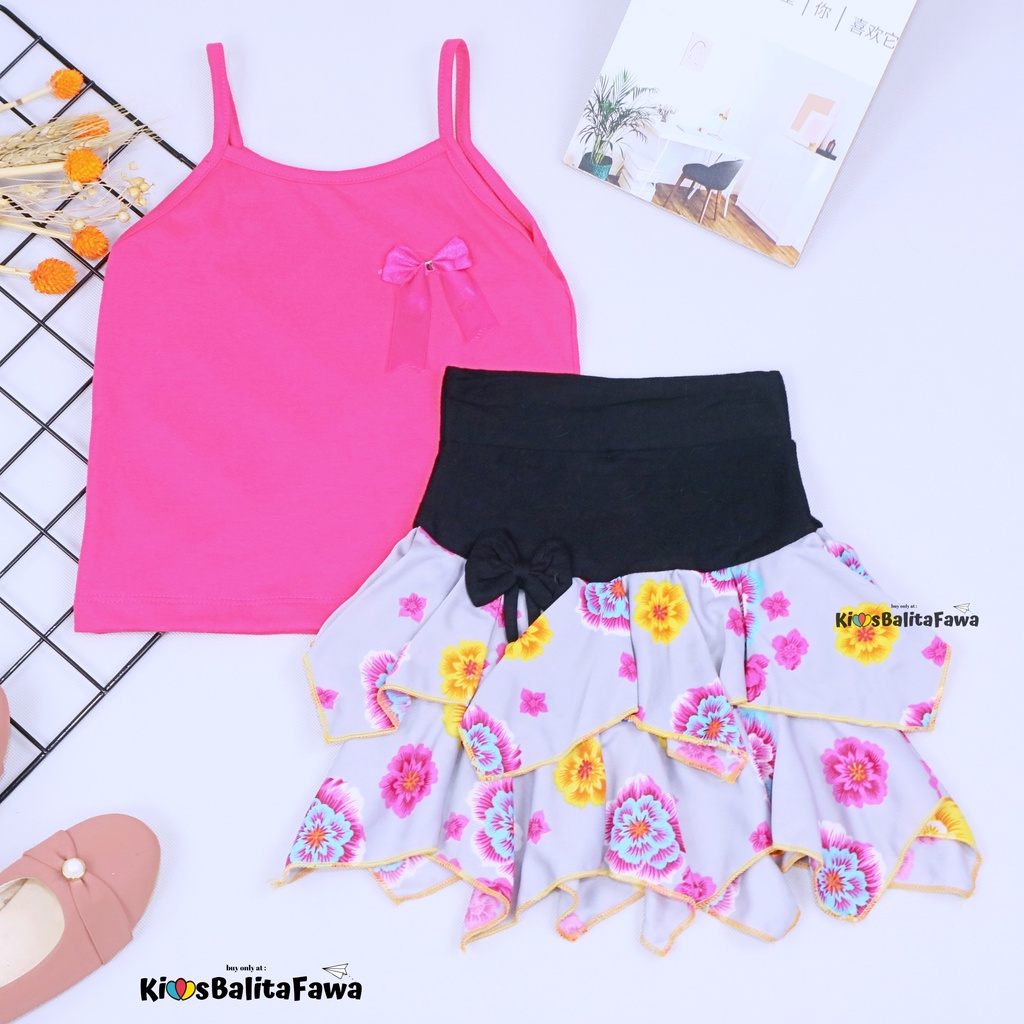 Setelan Mixed Lova uk 1-2 Tahun / Baju Anak Perempuan Motif Tanktop Rok Mini Skirt Cewek Atasan Kensi