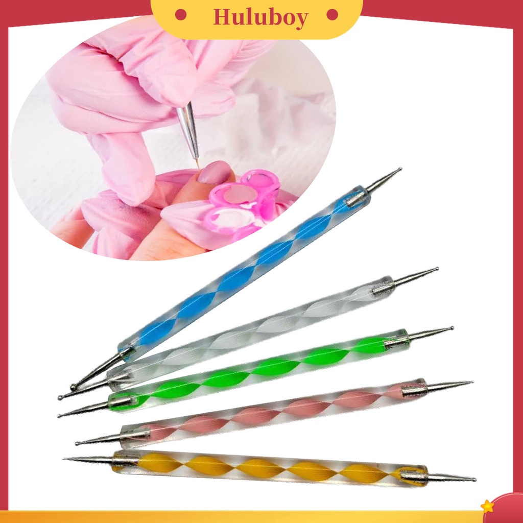 Huluboy Huluboy♡ 5pcs / Set Pen Nail Art Dua Sisi Universal Bahan ABS Mudah Digunakan