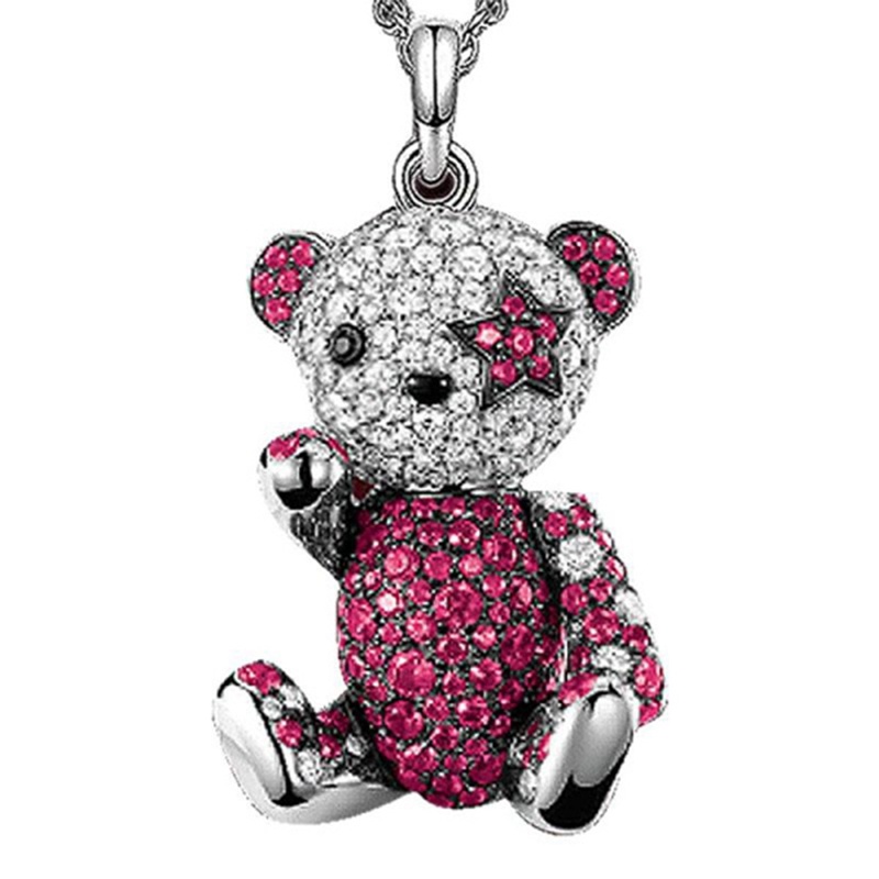 Kalung Liontin Kristal Bentuk Beruang Bahan 925 Sterling Silver Gaya Hip Hop Untuk Wanita