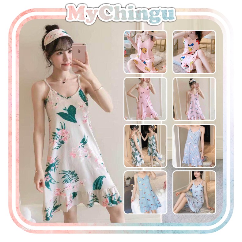 ❀ Chingu ❀ PW062 [2] COD Baju Tidur  Pakaian Daster tanpa Lengan Santai Wanita Motif Lucu