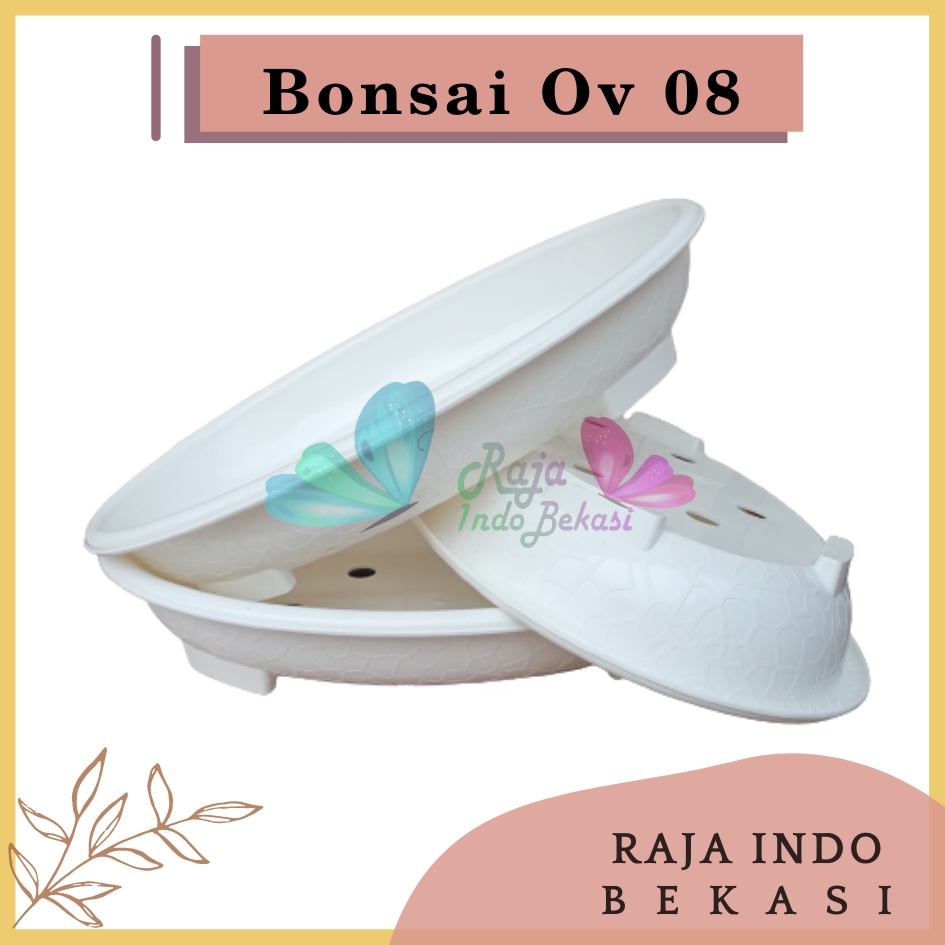 ORI BJP BONSAI OVAL OV 08 Putih Pot Bunga Plastik Bonsai Budi Jaya Motif Batu Alam Ceper Pendek Pot Bonsai Plastik Keramik Semen Bonsai Mame Kelapa Besar Mini