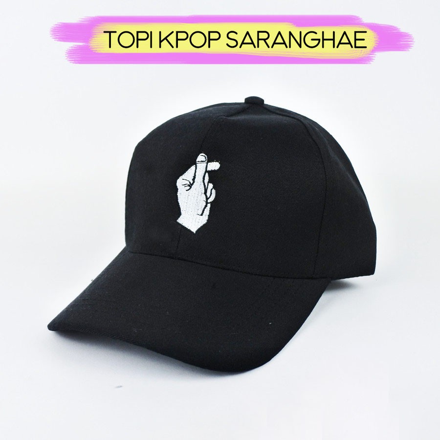 Topi Baseball Caps Bordir KPOP Hand Finger Korean Love Symbol Saranghae bahan twill