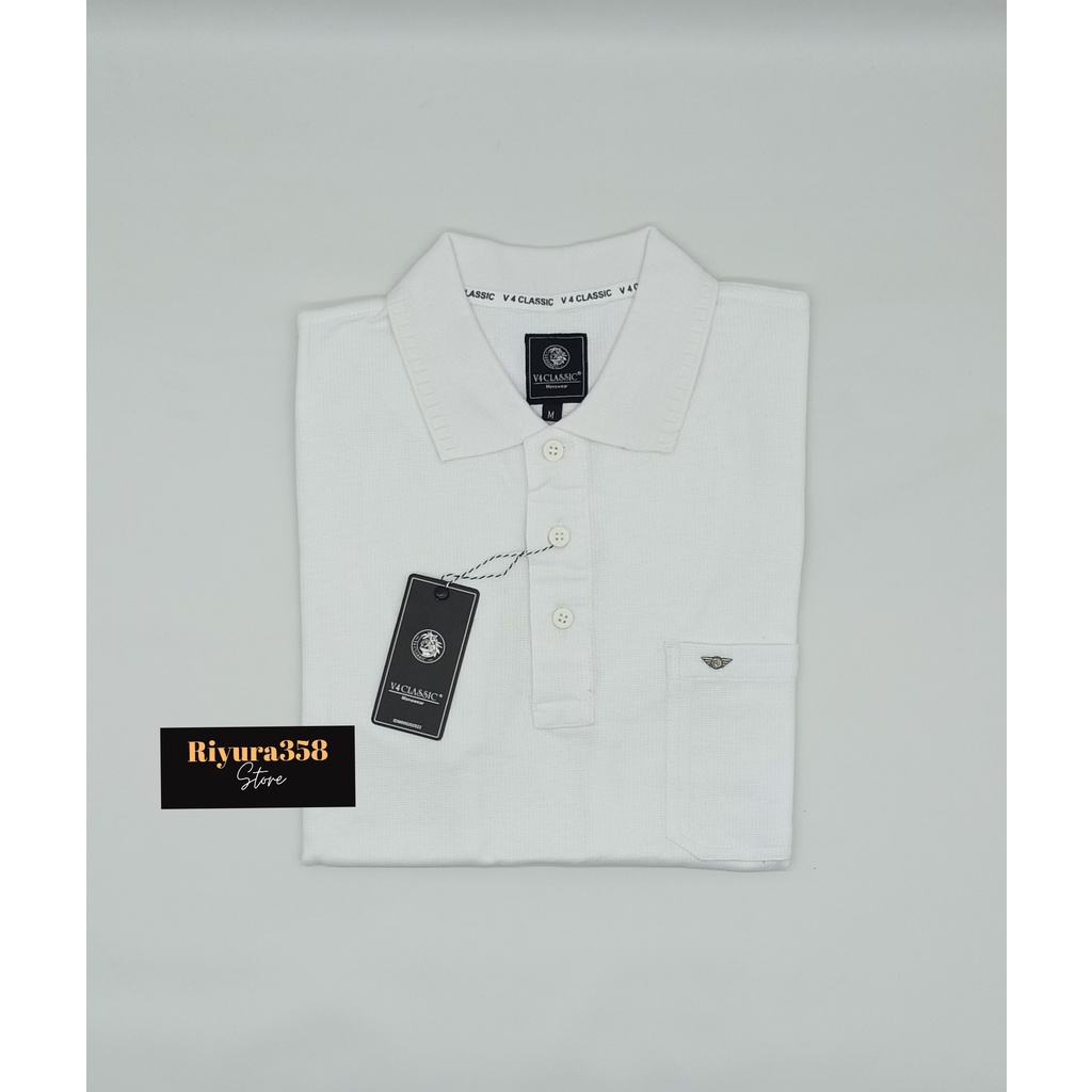 KAOS LENGAN PENDEK BERKERAH V4 CLASSIC - 012 (PUTIH)