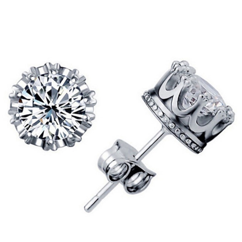 Anting Tusuk Sterling Silver 925 Desain Mahkota Hias Zircon Berlian Imitasi Gaya Korea Untuk Unisex