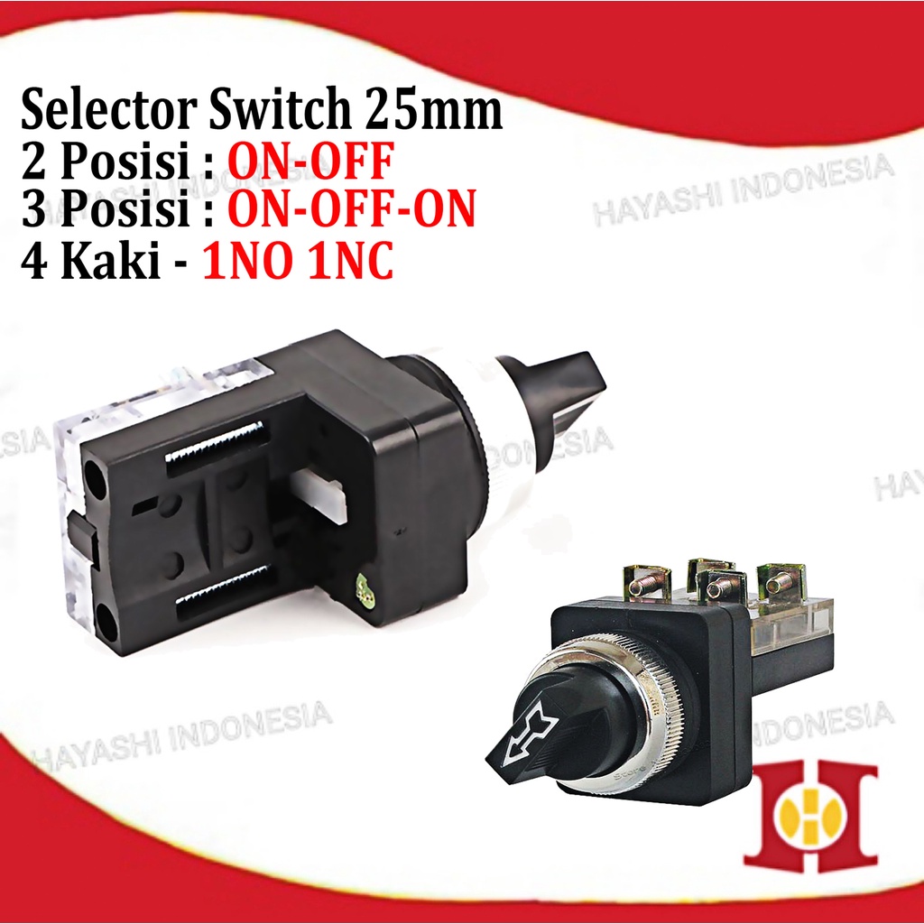 Selector Switch 25mm 2 3 posisi 1 2 NO NC 2 4 Kaki On Off On