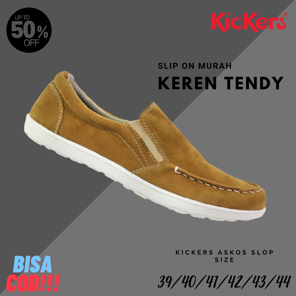 Sepatu Selop Pria Kickers Askos Tan Suede Slop Formal Kasual Kerja Slip On Santai Fashion Shoes