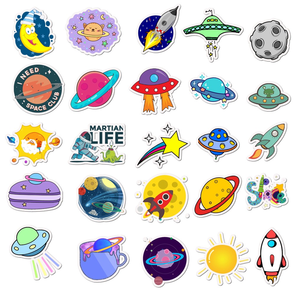 50Pcs/set Painted Cartoon Celestial Planet Waterproof DIY Stickers For Laptop Moto Skateboard Luggage Notebook Decor